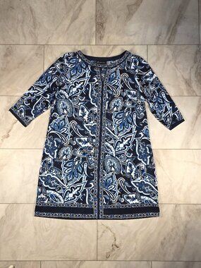 INC Plus 2X Blue Paisley Dress 3/4 Sleeve Knee Length Keyhole